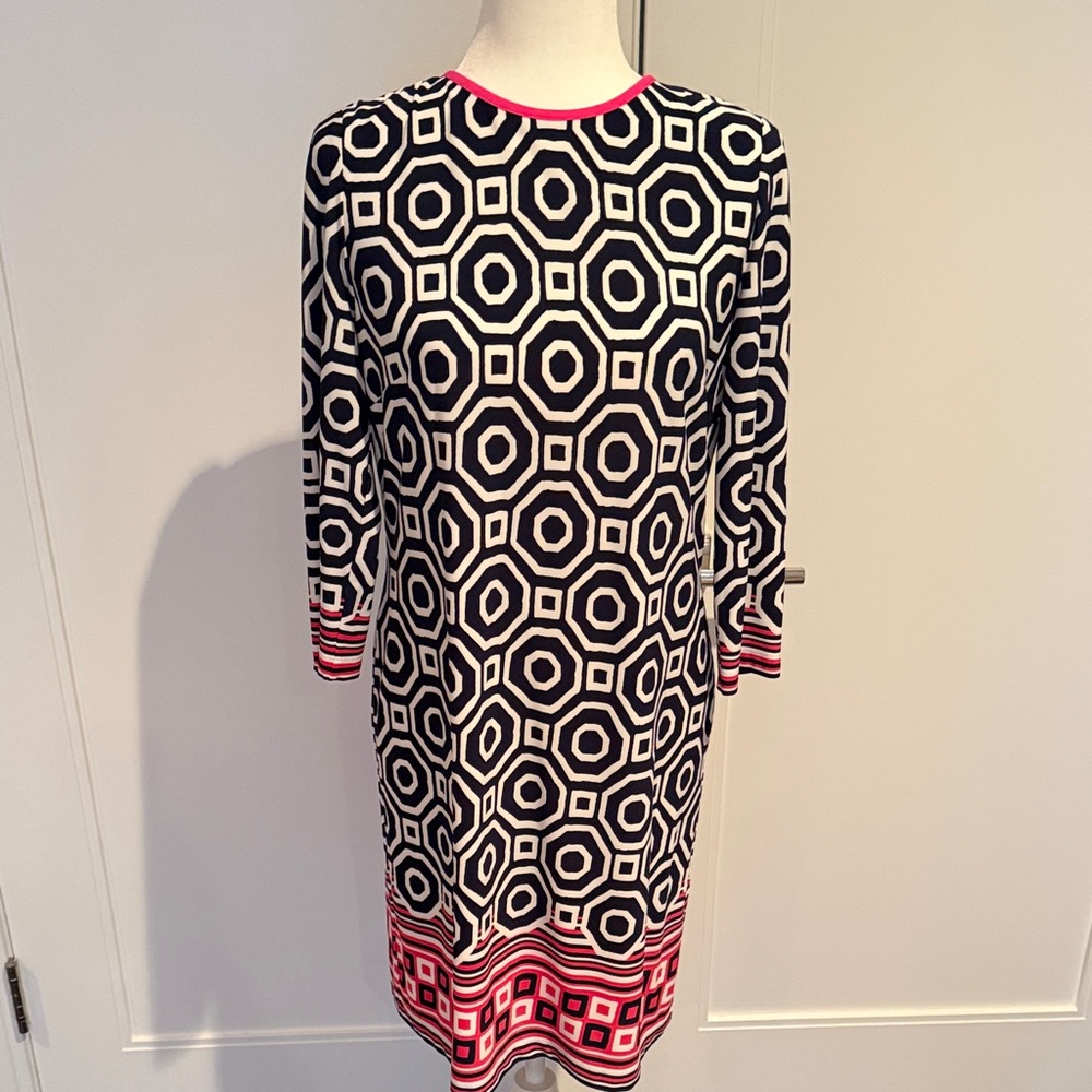 Elisa J Geometric Patterned Dress - Black, White, Pink